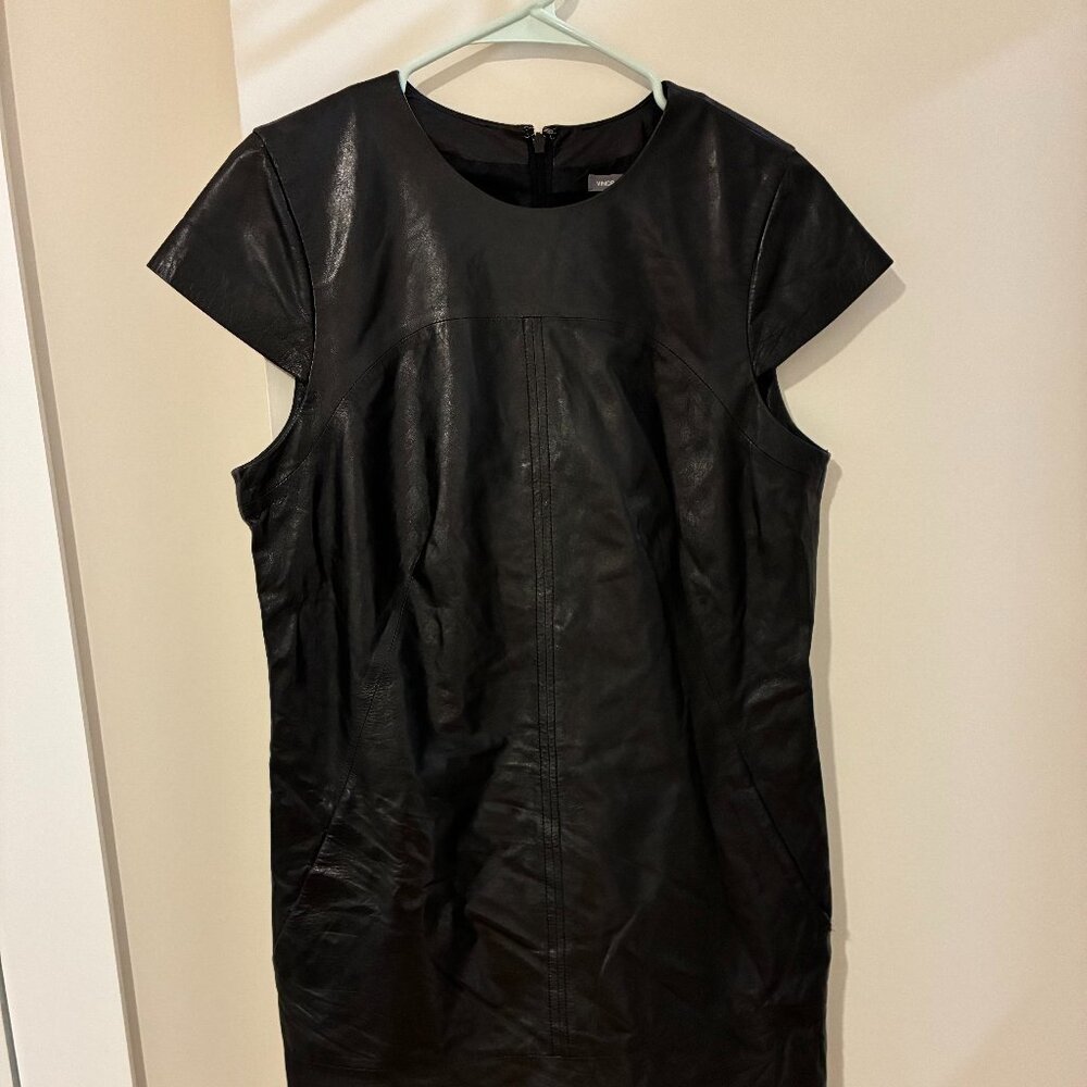 Vince Cap sleeve crew neck leather mini dress size 6 - Picture 3 of 6